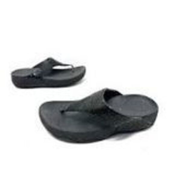Fitflop Women’s Electra Black Sequin Slide On Sandals Sz 10 Flip Flops Wedge Hee - Picture 1 of 8